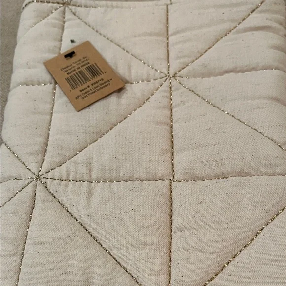 Creative Co-Op Quilted Cotton & Linen Stocking w/ Metallic Gold/NWT - Picture 5 of 7